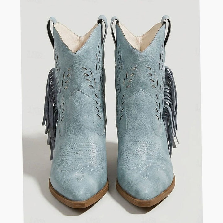Women's Tasseled Western Ankle Boots Block Heel Pointed Toe