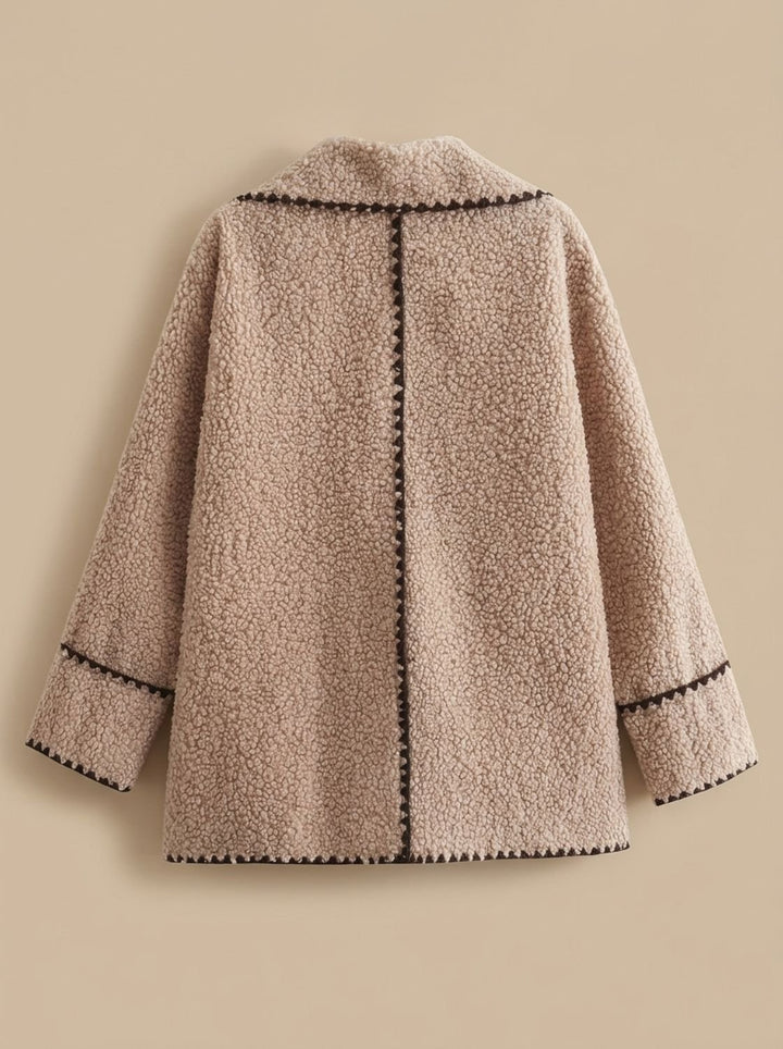 Women's Teddy Faux Fur Coat Contrast-Trim Lapel Fleece Jacket