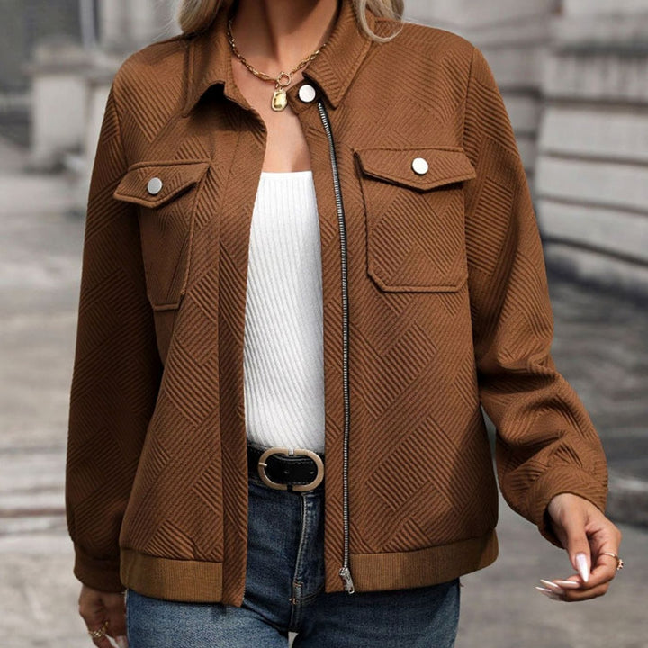 Women's Textured Diamond-Quilted Full-Zip Bomber Jacket Chest Pockets