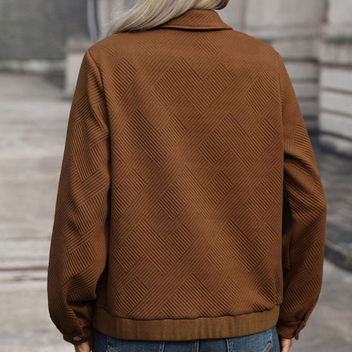 Women's Textured Diamond-Quilted Full-Zip Bomber Jacket Chest Pockets