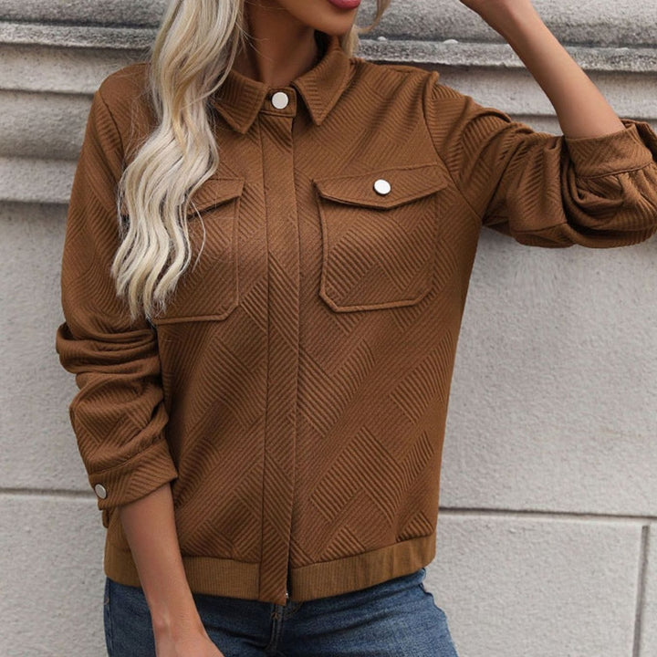 Women's Textured Diamond-Quilted Full-Zip Bomber Jacket Chest Pockets
