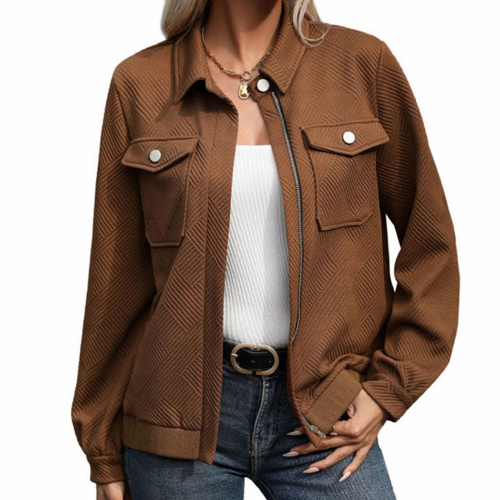 Women's Textured Diamond-Quilted Full-Zip Bomber Jacket Chest Pockets