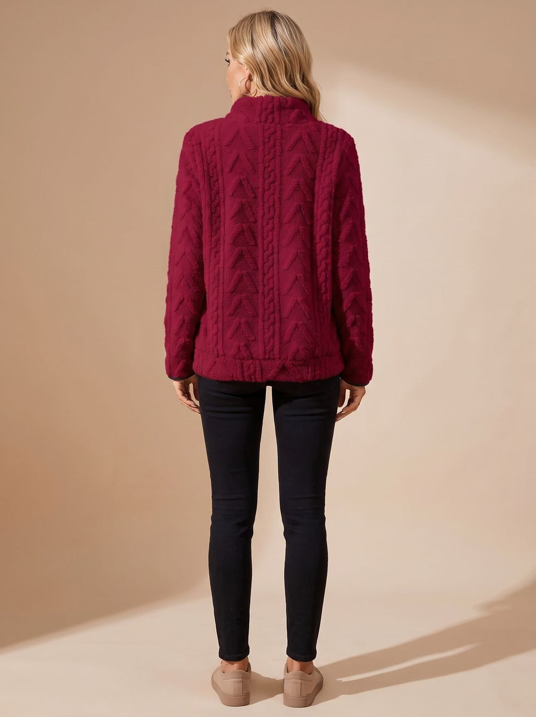 Women's Textured Fleece Half-Zip Kangaroo Pocket Pullover Sweater