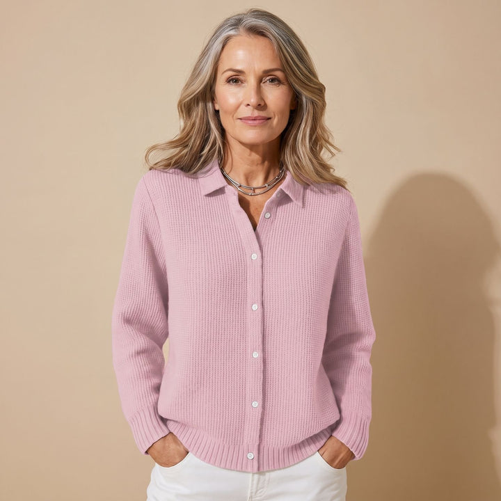 Women's Textured Knit Button-Down Relaxed Cardigan - Pink