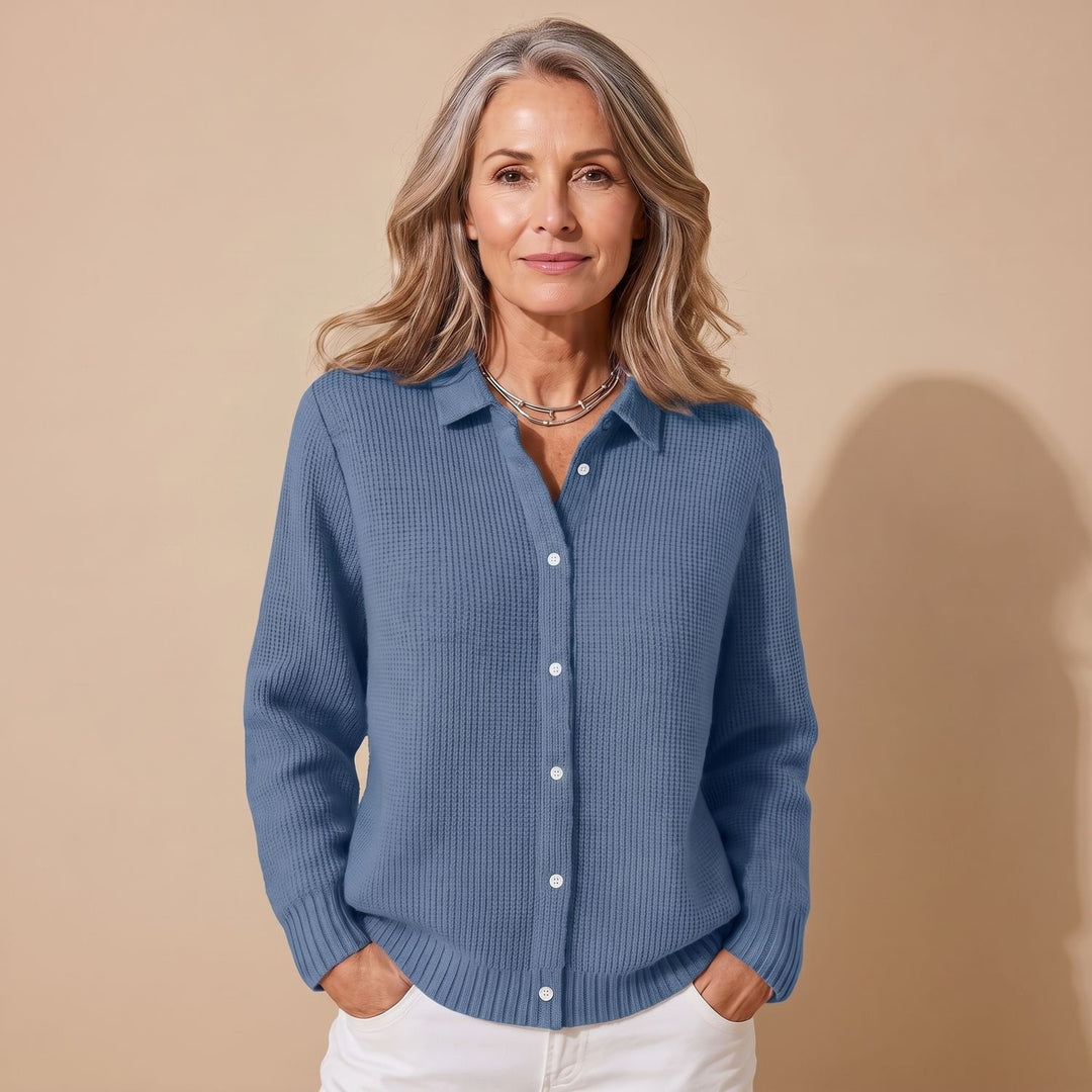 Women's Textured Knit Button-Down Relaxed Cardigan - Dark Blue