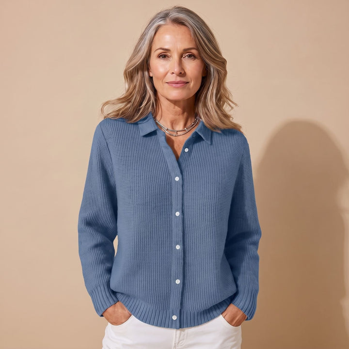 Women's Textured Knit Button-Down Relaxed Cardigan - Dark Blue