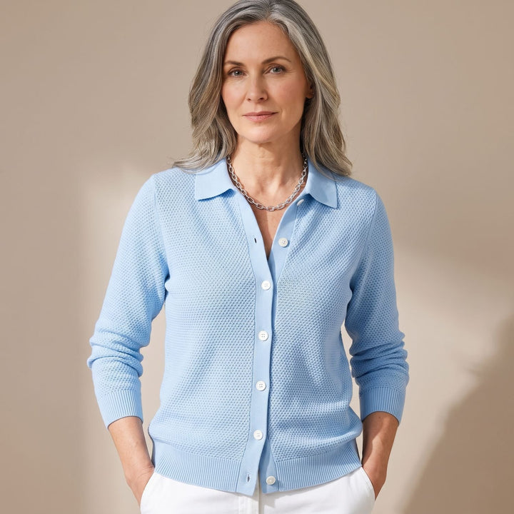 Women's Textured Knit Button-Down Relaxed Cardigan - Blue