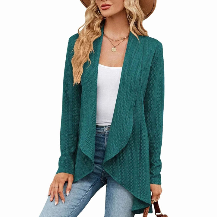 Women's Textured Open-Front Long Sleeve Draped Cardigan - Green