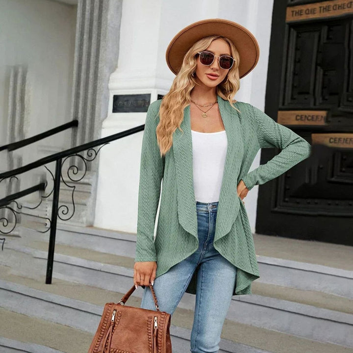 Women's Textured Open-Front Long Sleeve Draped Cardigan