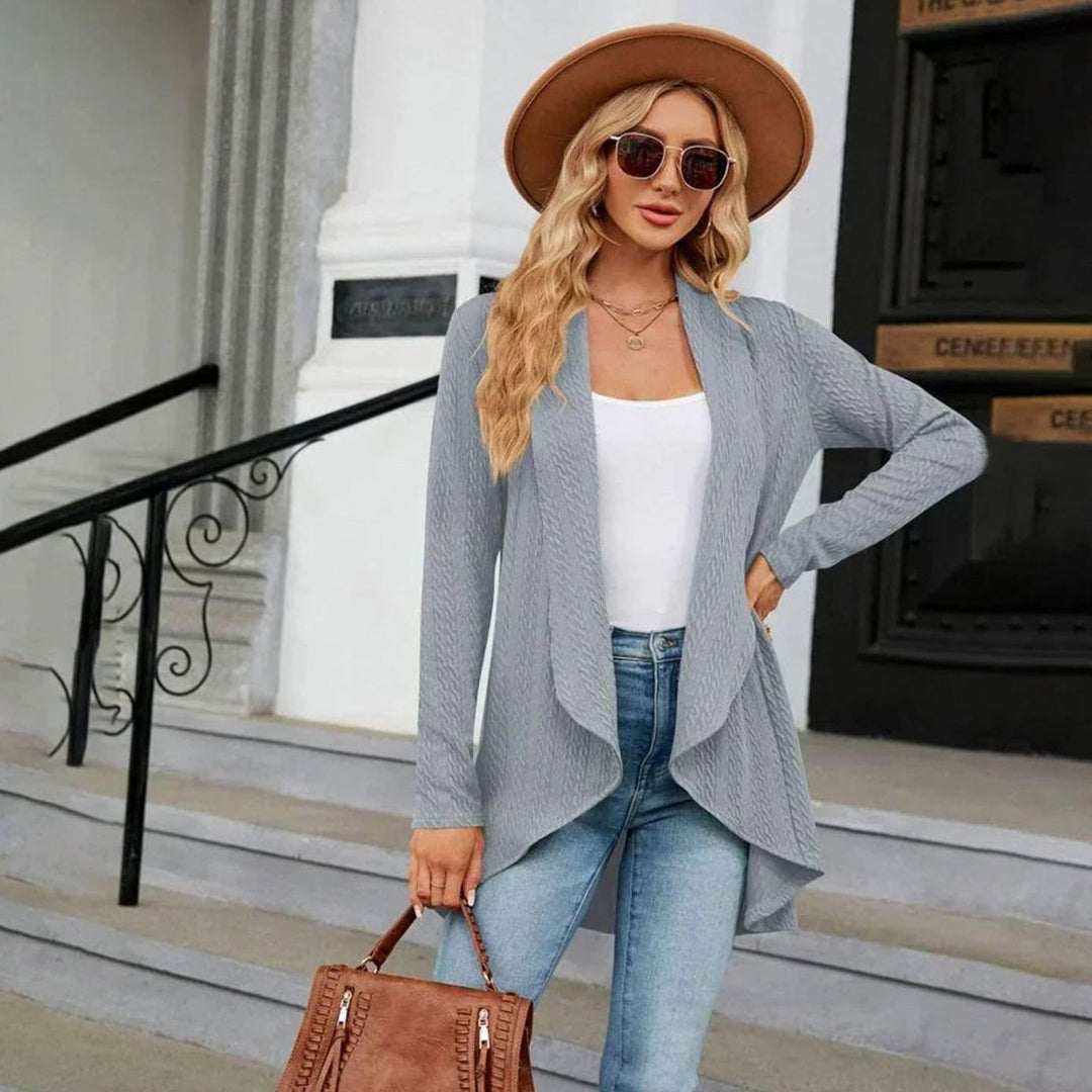 Women's Textured Open-Front Long Sleeve Draped Cardigan
