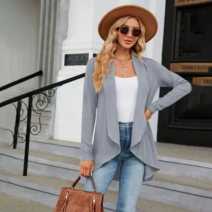 Women's Textured Open-Front Long Sleeve Draped Cardigan