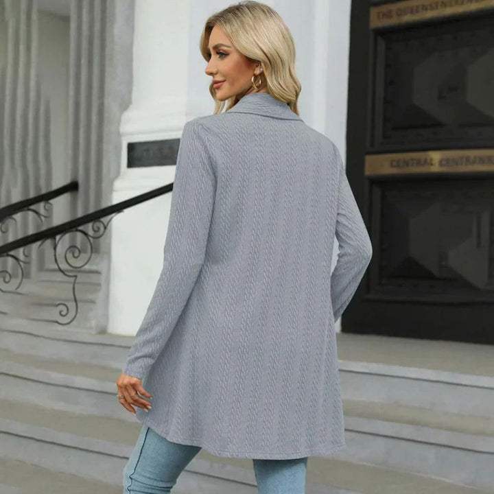 Women's Textured Open-Front Long Sleeve Draped Cardigan