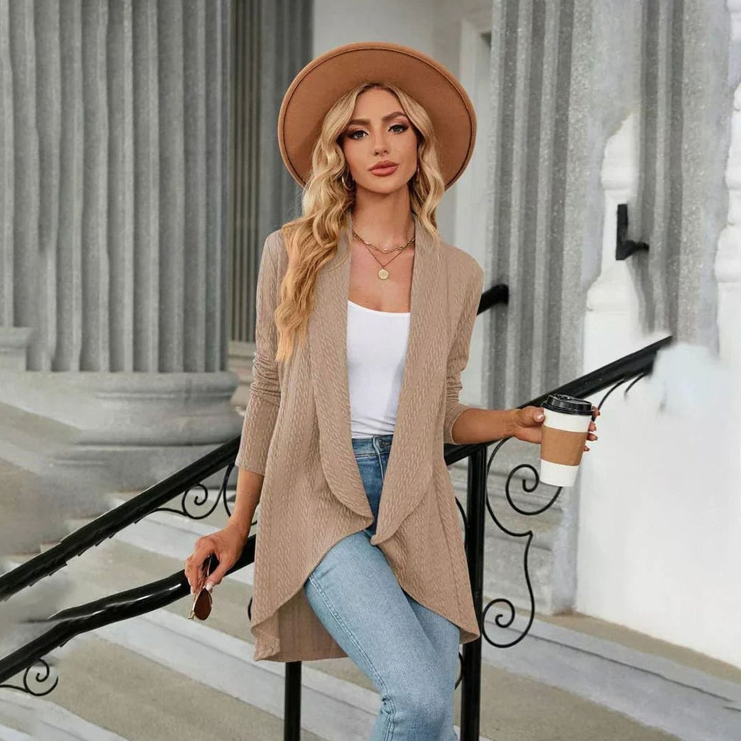 Women's Textured Open-Front Long Sleeve Draped Cardigan