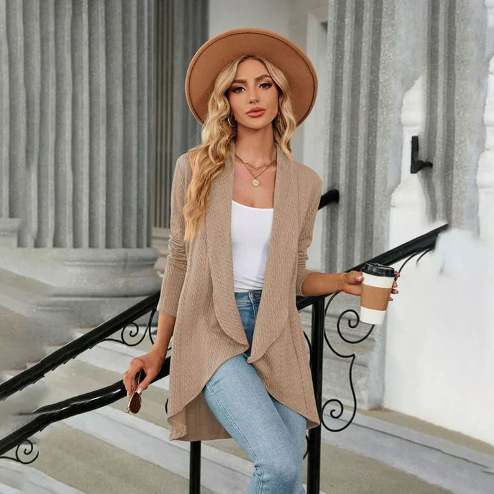 Women's Textured Open-Front Long Sleeve Draped Cardigan