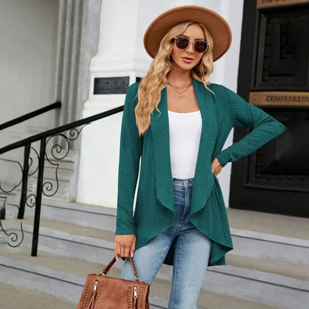Women's Textured Open-Front Long Sleeve Draped Cardigan