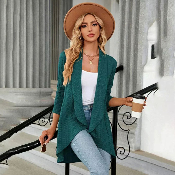 Women's Textured Open-Front Long Sleeve Draped Cardigan