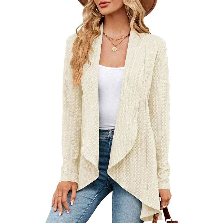 Women's Textured Open-Front Long Sleeve Draped Cardigan - Beige