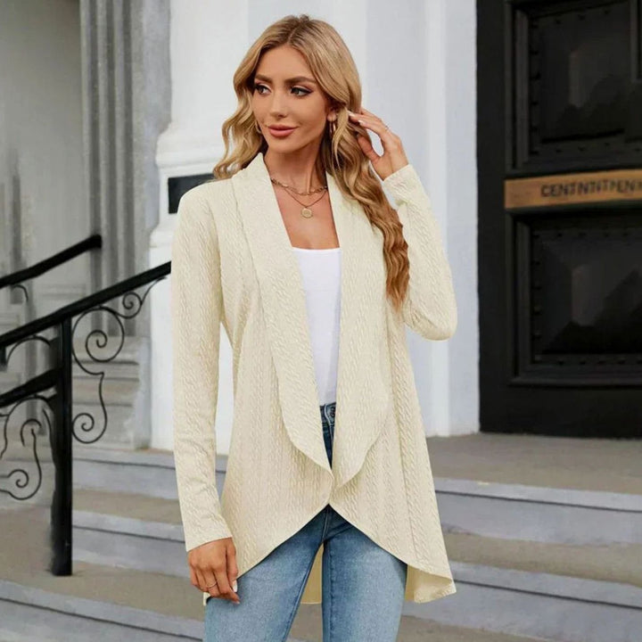 Women's Textured Open-Front Long Sleeve Draped Cardigan