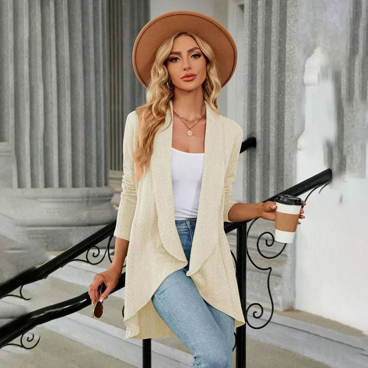 Women's Textured Open-Front Long Sleeve Draped Cardigan
