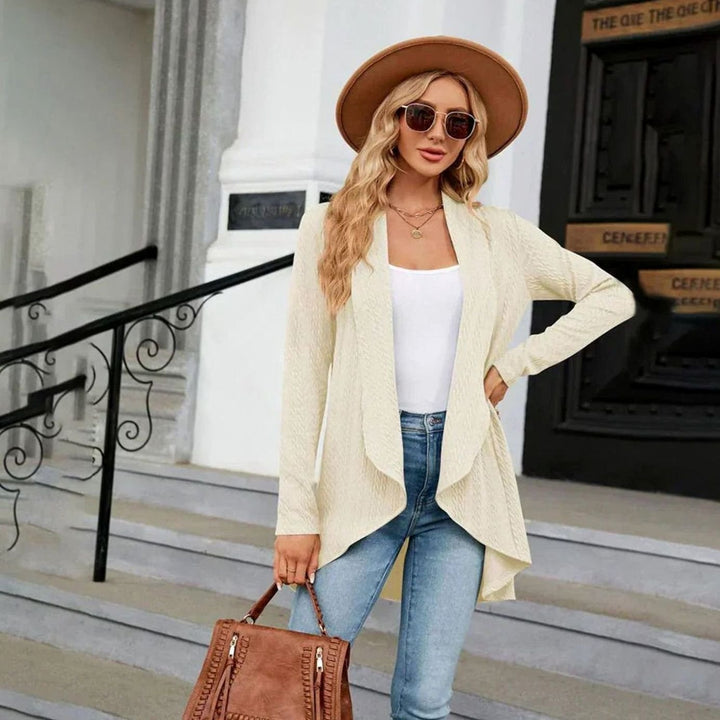 Women's Textured Open-Front Long Sleeve Draped Cardigan