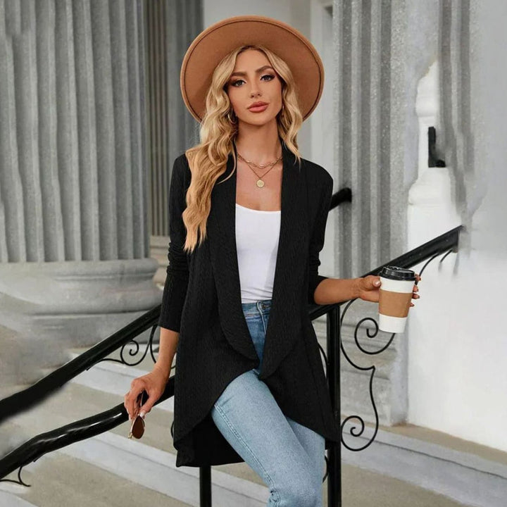 Women's Textured Open-Front Long Sleeve Draped Cardigan