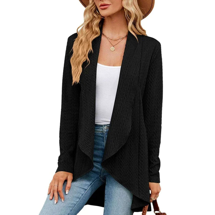 Women's Textured Open-Front Long Sleeve Draped Cardigan - Black