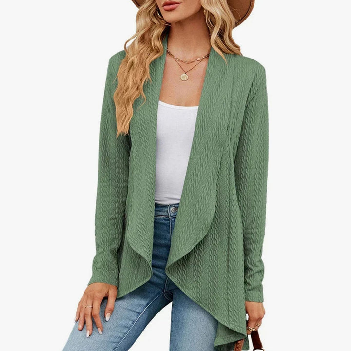 Women's Textured Open-Front Long Sleeve Draped Cardigan - Light Green