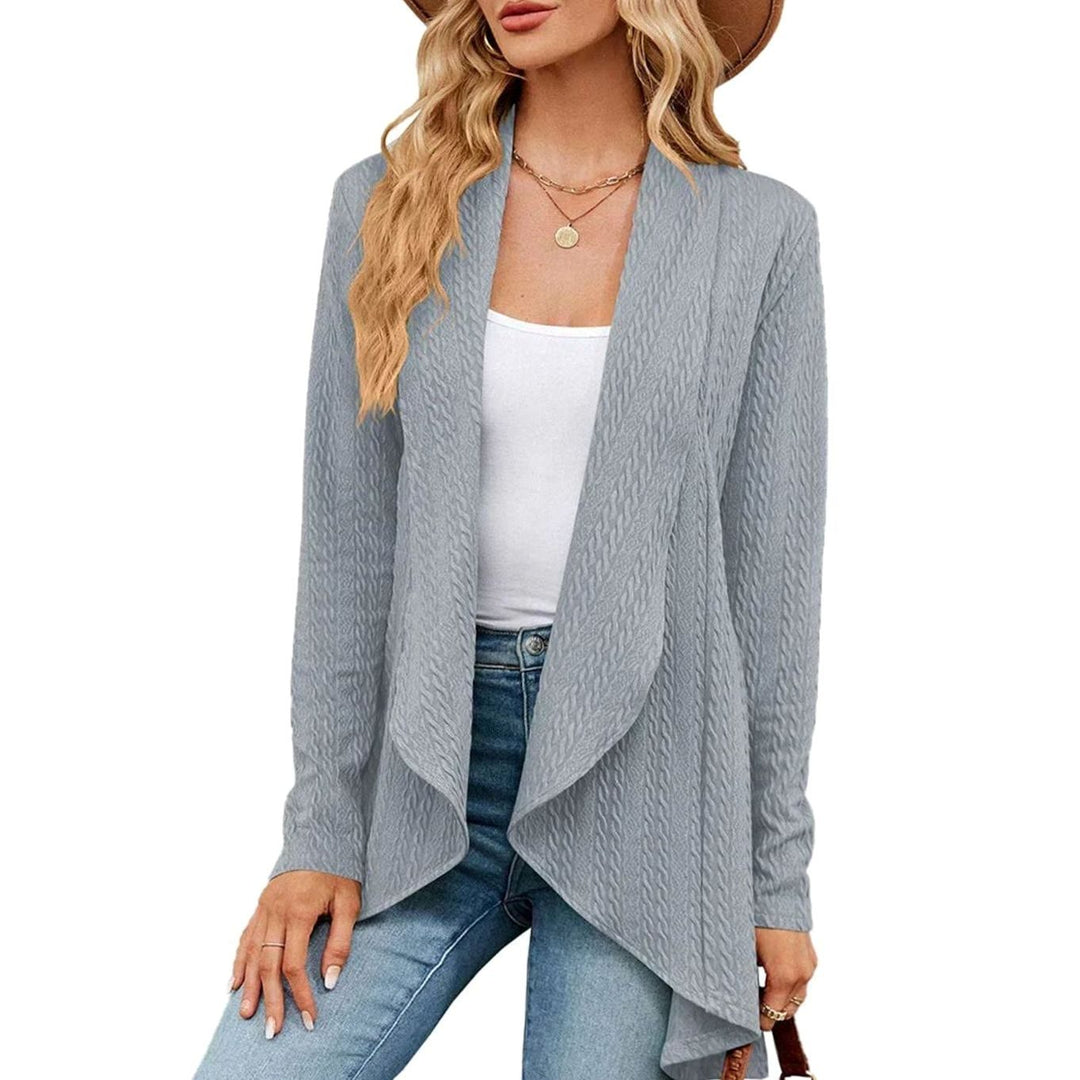 Women's Textured Open-Front Long Sleeve Draped Cardigan - Grey