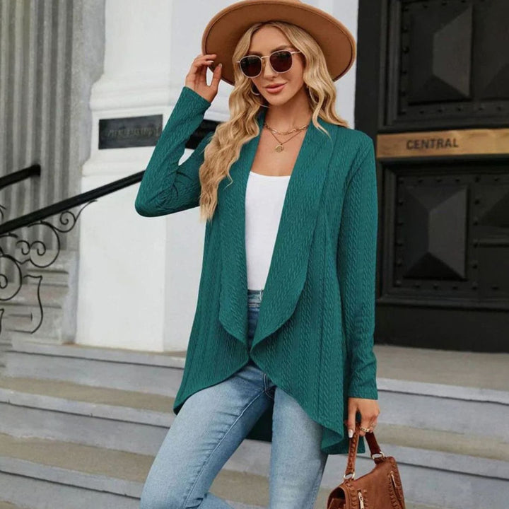 Women's Textured Open-Front Long Sleeve Draped Cardigan