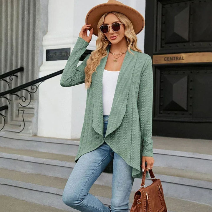 Women's Textured Open-Front Long Sleeve Draped Cardigan