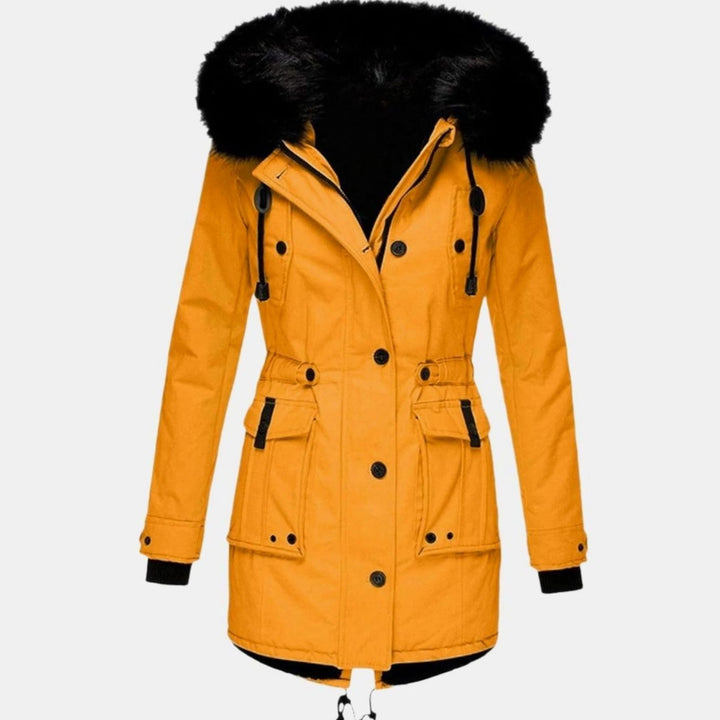 Women's Thick Hooded Faux Fur Trim Winter Parka Coat - Gold
