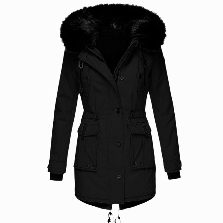 Women's Thick Hooded Faux Fur Trim Winter Parka Coat - Black