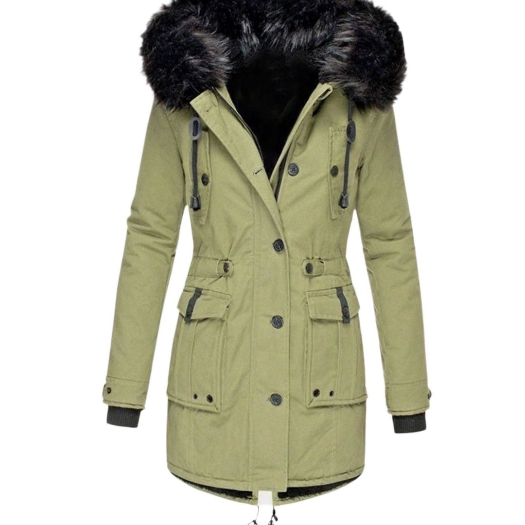 Women's Thick Hooded Faux Fur Trim Winter Parka Coat - Green