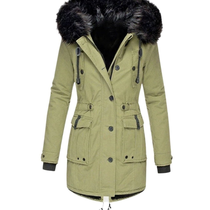 Women's Thick Hooded Faux Fur Trim Winter Parka Coat - Green