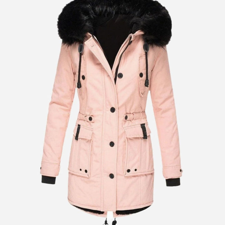 Women's Thick Hooded Faux Fur Trim Winter Parka Coat - Pink