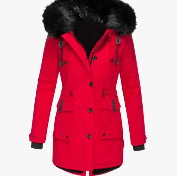 Women's Thick Hooded Faux Fur Trim Winter Parka Coat - Red