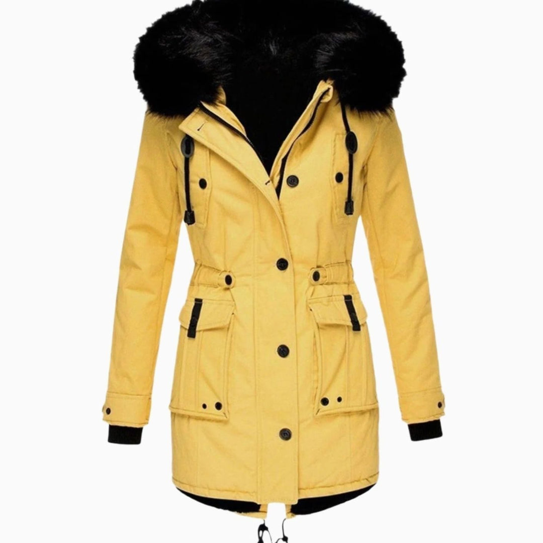 Women's Thick Hooded Faux Fur Trim Winter Parka Coat - Yellow