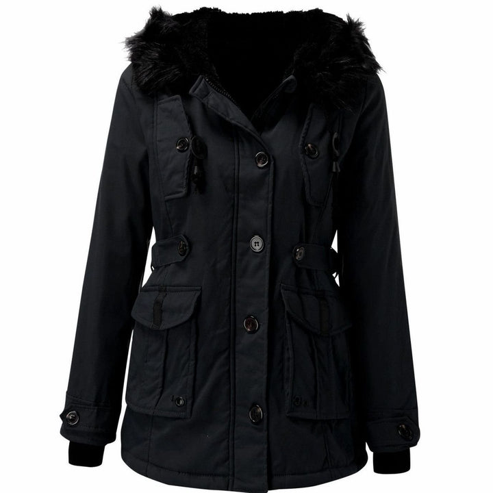 Women's Thick Hooded Faux Fur Trim Winter Parka Coat