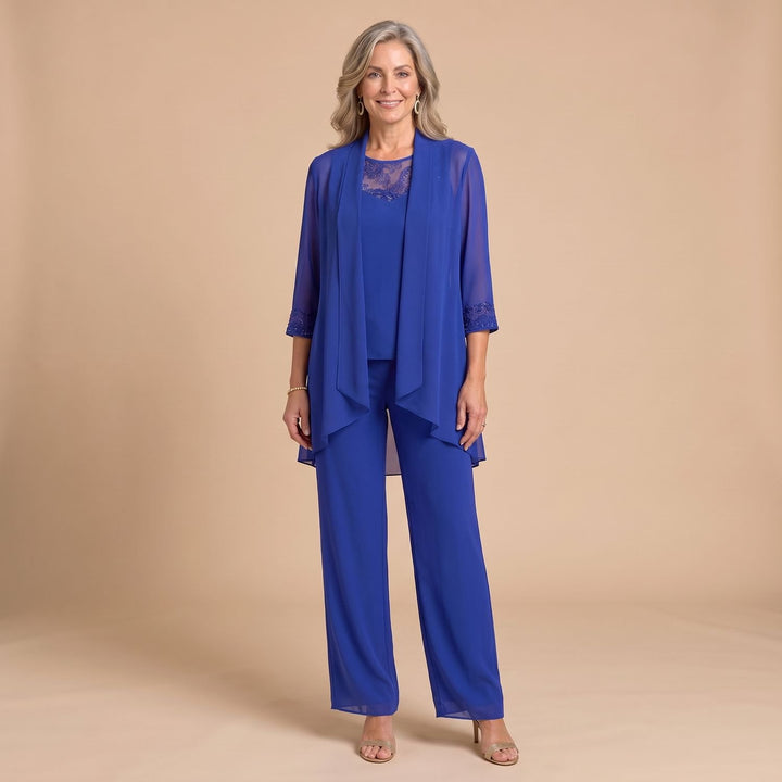 Women's Three-Piece Chiffon Jacket Wide-Leg Pant Two Piece Set