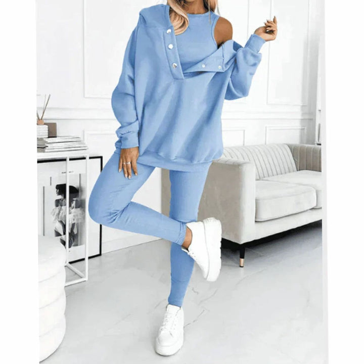 Women's Three-Piece Hooded Lounge Winter Set Jogger Tracksuit - Blue