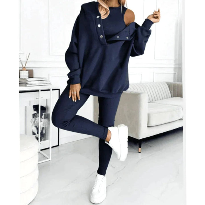 Women's Three-Piece Hooded Lounge Winter Set Jogger Tracksuit - Dark Blue