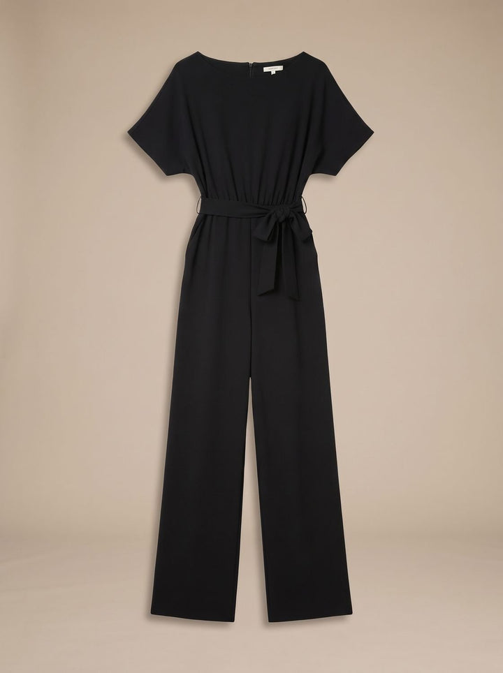 Women's Tie-Belt Wide-Leg Short-Sleeve Jumpsuit
