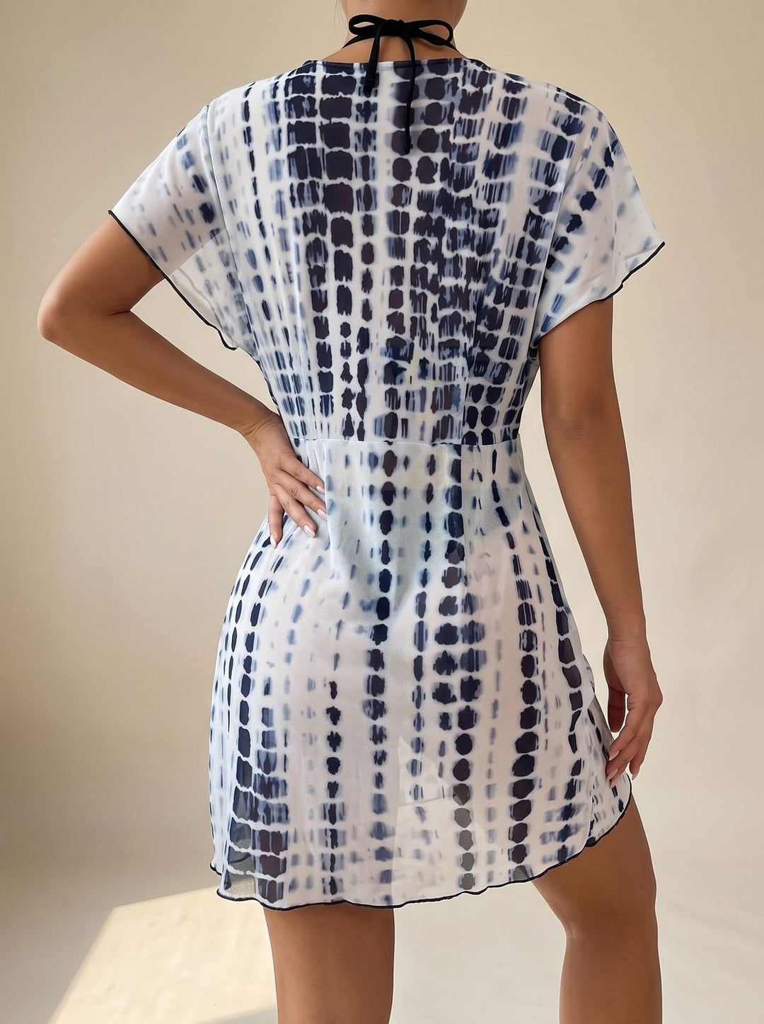 Women's Tie-Dye Wrap Cover-Up Mini Dress V-Neck Beach Swimsuit