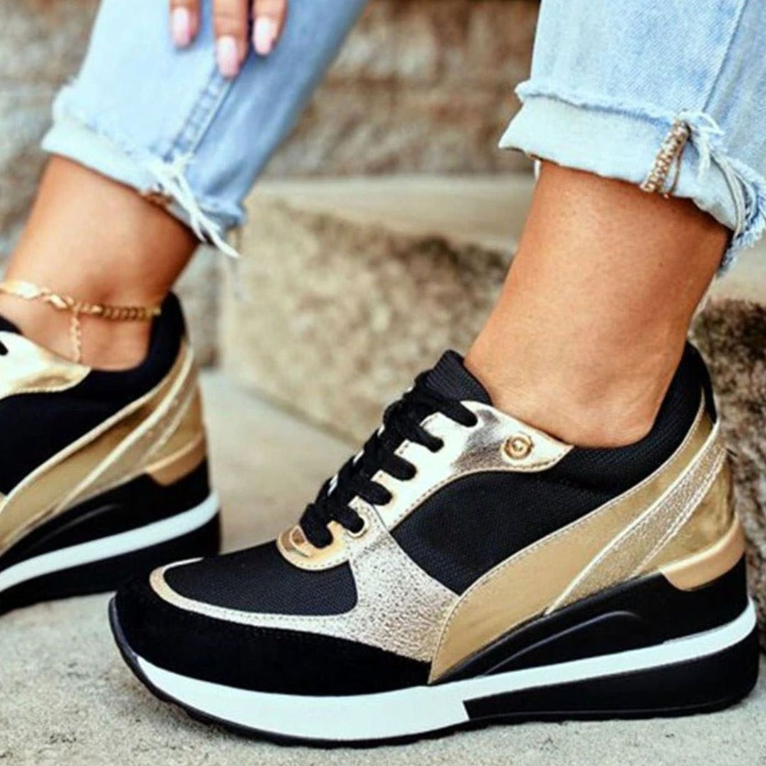 Women's Trendy Gold-Accent Wedge Platform Lace-Up Sneakers