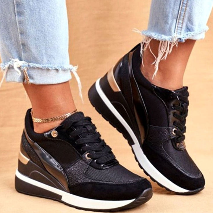 Women's Trendy Gold-Accent Wedge Platform Lace-Up Sneakers