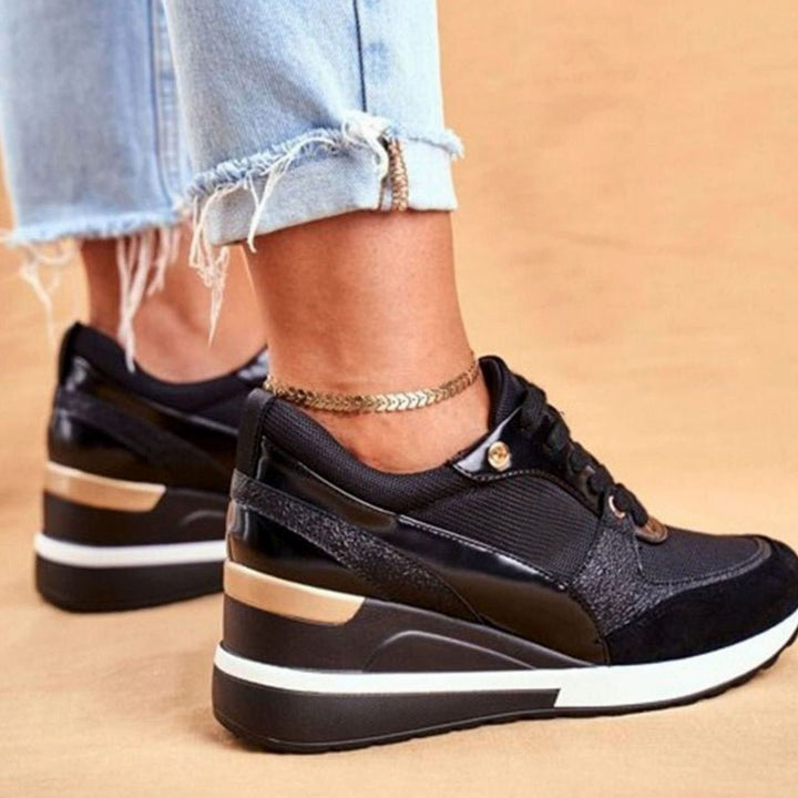 Women's Trendy Gold-Accent Wedge Platform Lace-Up Sneakers