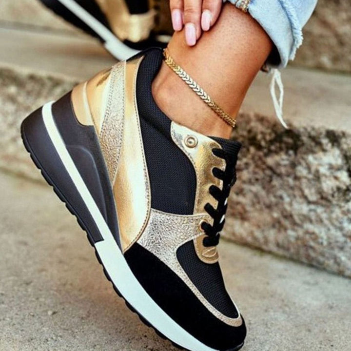 Women's Trendy Gold-Accent Wedge Platform Lace-Up Sneakers