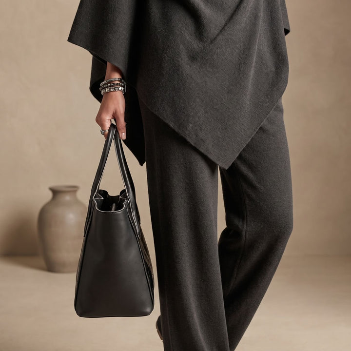 Women's Turtleneck Drape Poncho Top Wide-Leg Pants Two Piece Set