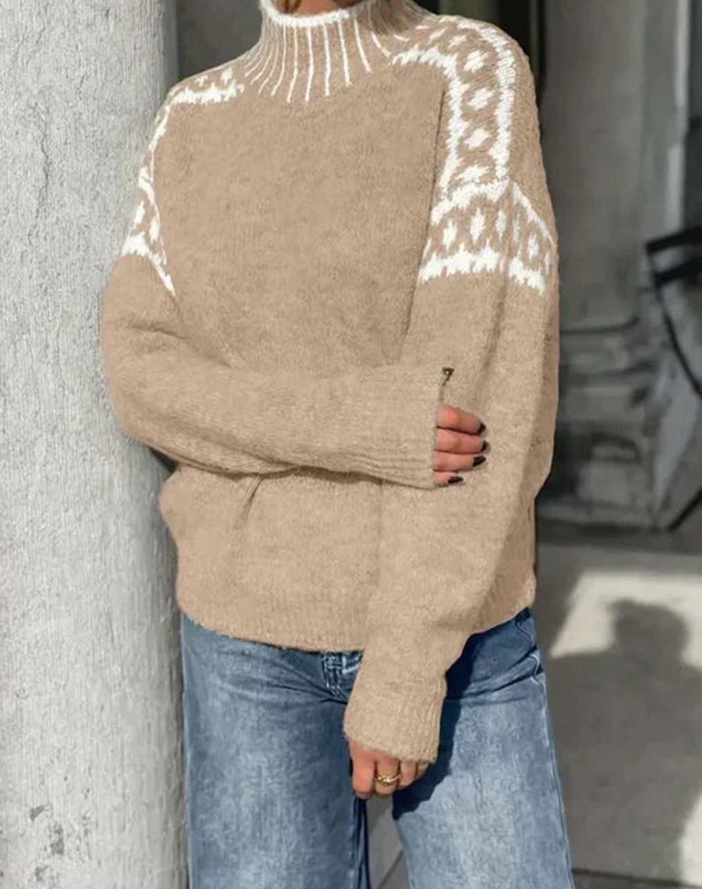 Women's Turtleneck Fair Isle Knit Relaxed-Fit Sweater
