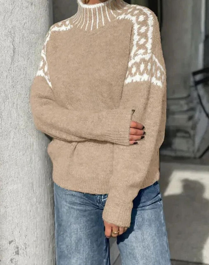 Women's Turtleneck Fair Isle Knit Relaxed-Fit Sweater